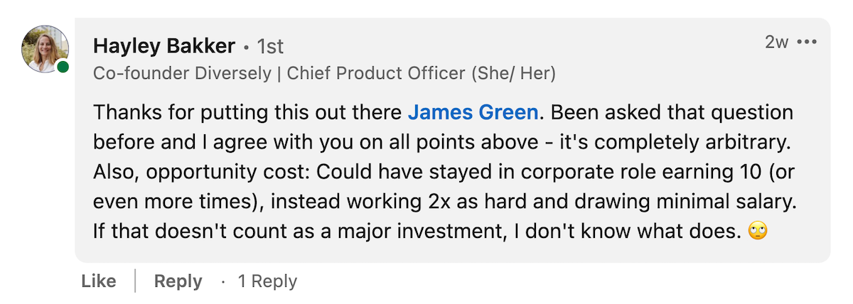 “How much money did you invest yourself?” said the investor.