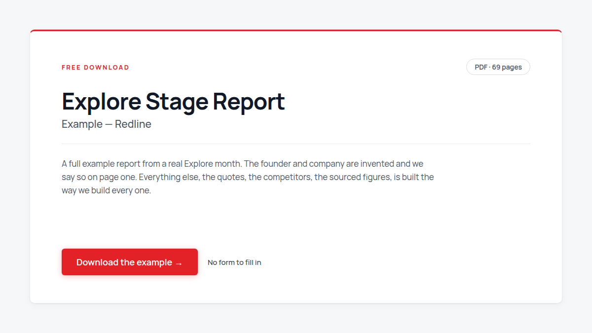 Explore Stage Report, example marked Redline, a downloadable PDF